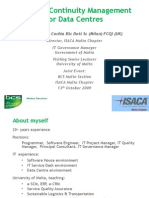 Business Continuity Management For Data Centres Robert M Cachia 13-10-2009 Release