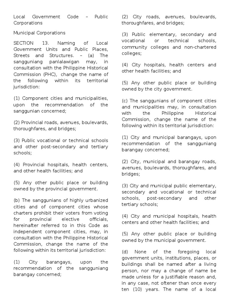 Local Government Code Local Government Public Sphere