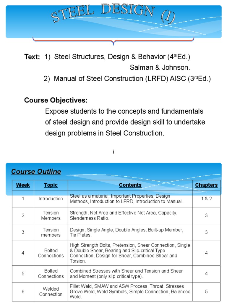 Steel Design Course Outline and Objectives | PDF