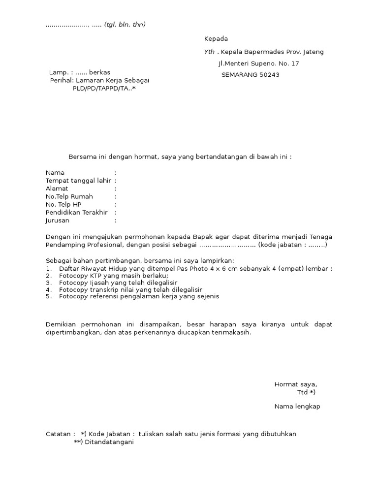 Surat Lamaran Pendamping Desa