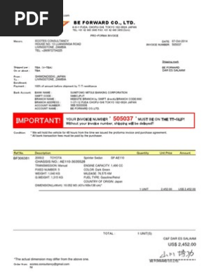 Proforma Invoice and Purchase Agreement No.505037