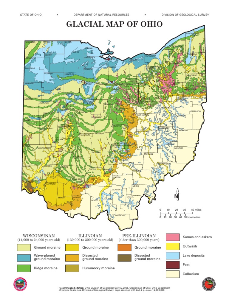 Glacial Map of Ohio  Glacier  Pleistocene