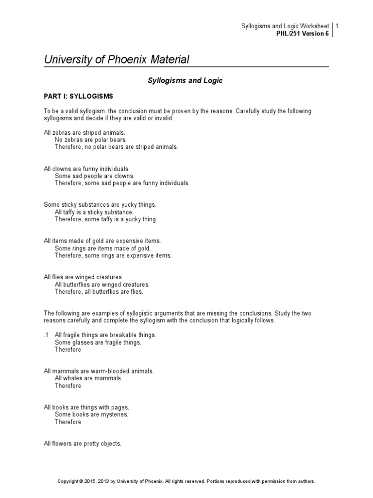 Worksheet Syllogism Worksheet phl251r6 w3 syllogisms and logic worksheet deductive reasoning argument