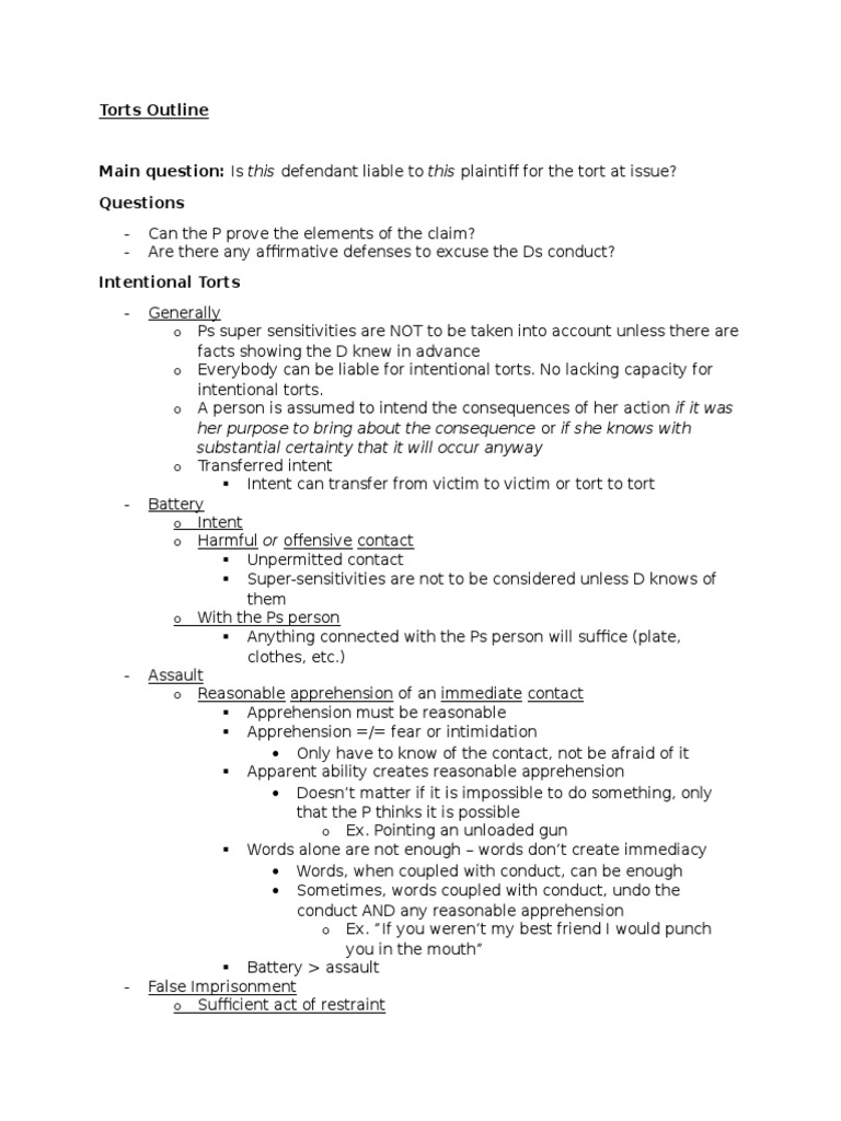 Torts essay outline image