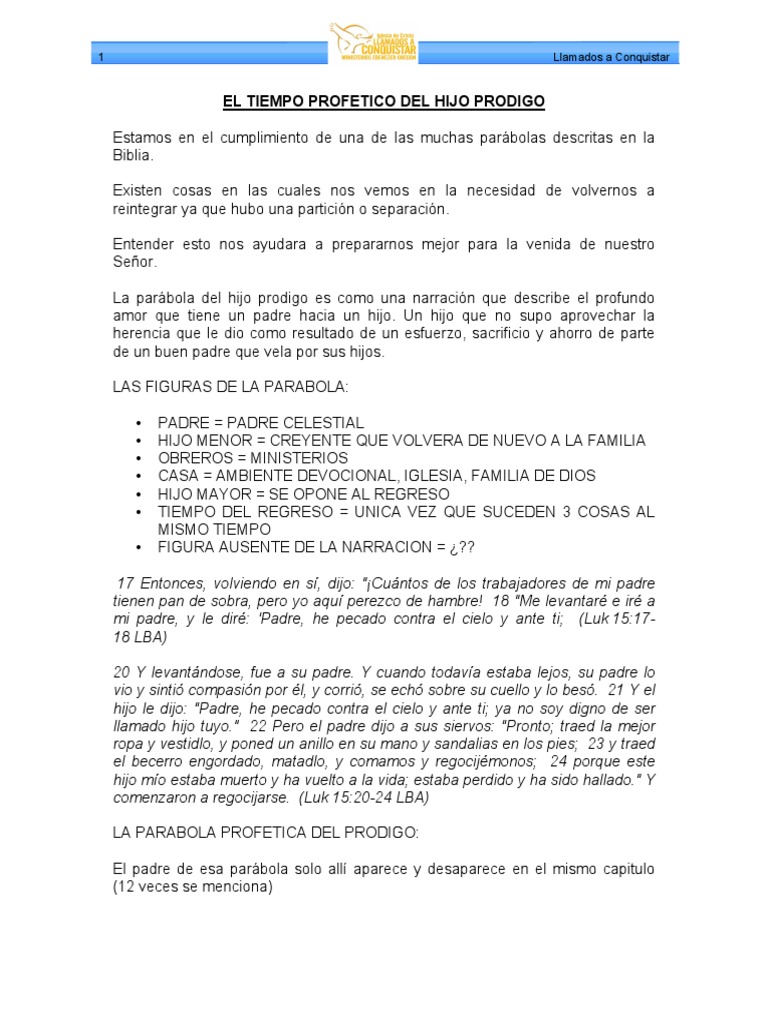 El Tiempo Profetico Del Hijo Prodigo Pdf Espiritu Santo Pecado