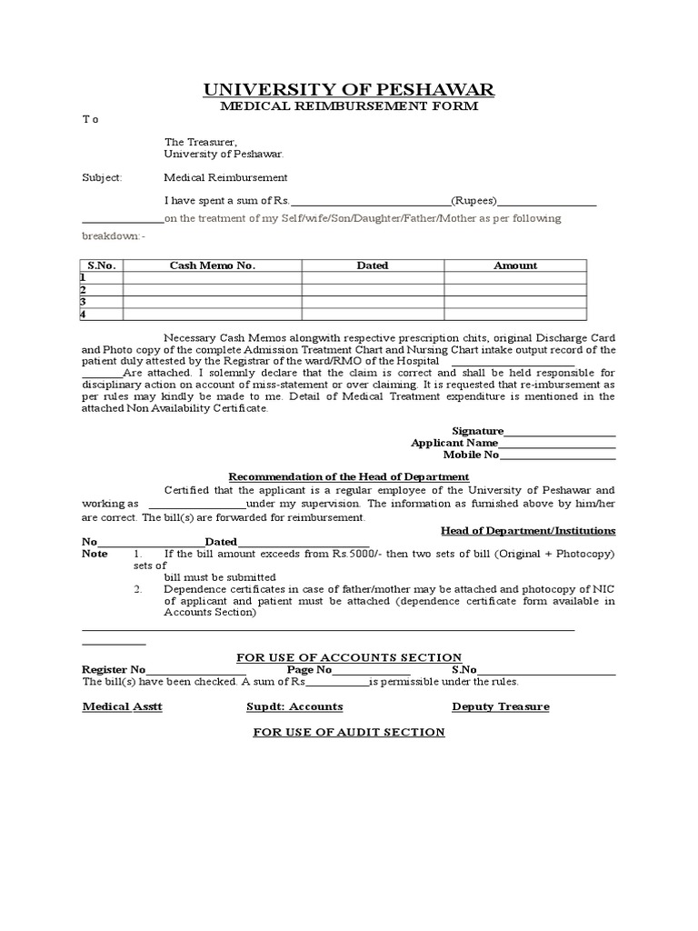 Medical Reimbursement Form | Download Free PDF | Hospital | Health Care