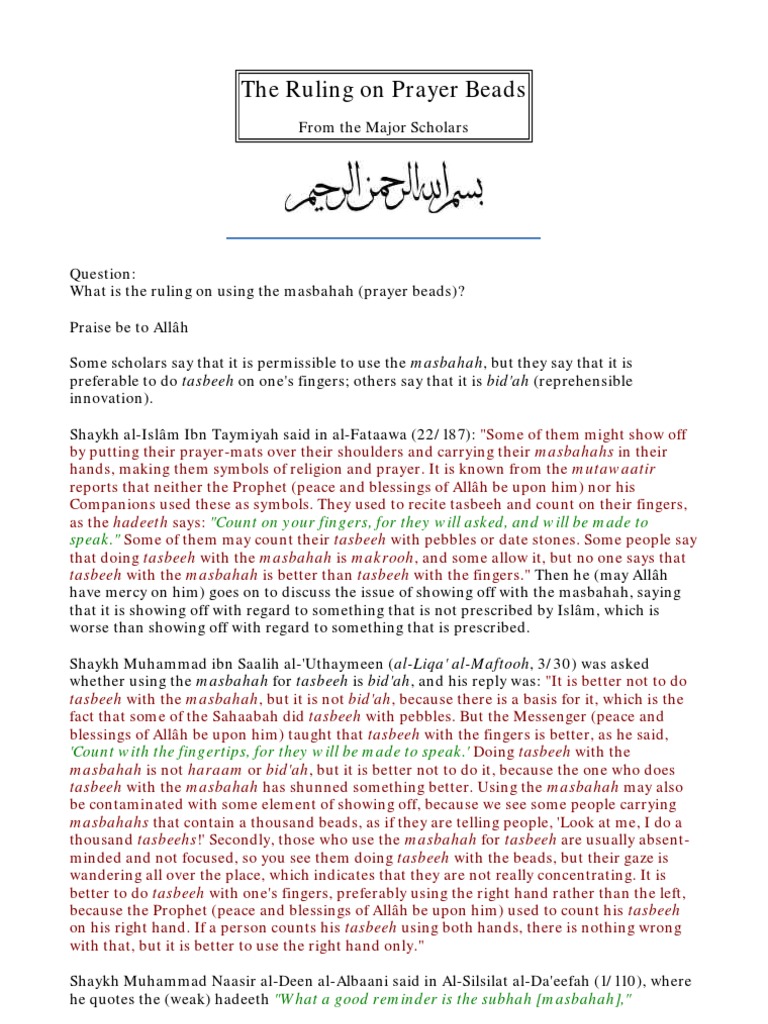 Ruling on Using Prayer Beads (Masbahah) | PDF | Sahabah | Muhammad