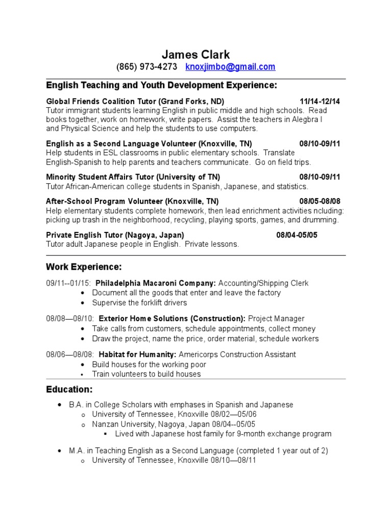 Vietnam Volunteer Resume 2014 | PDF