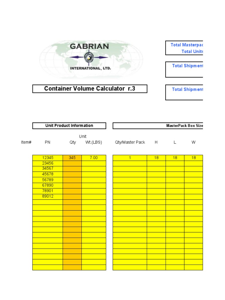 Container Volume Calculator r.3 Unit Product Information PDF