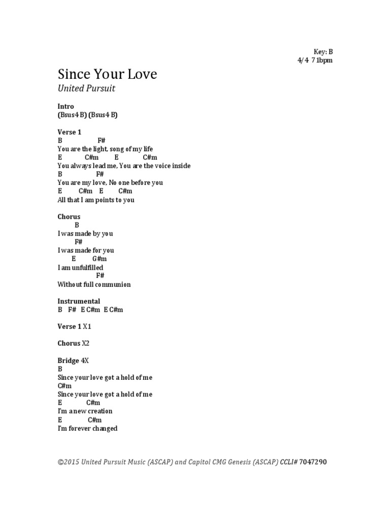 Since Your Love Chords Song Structure Number One Singles