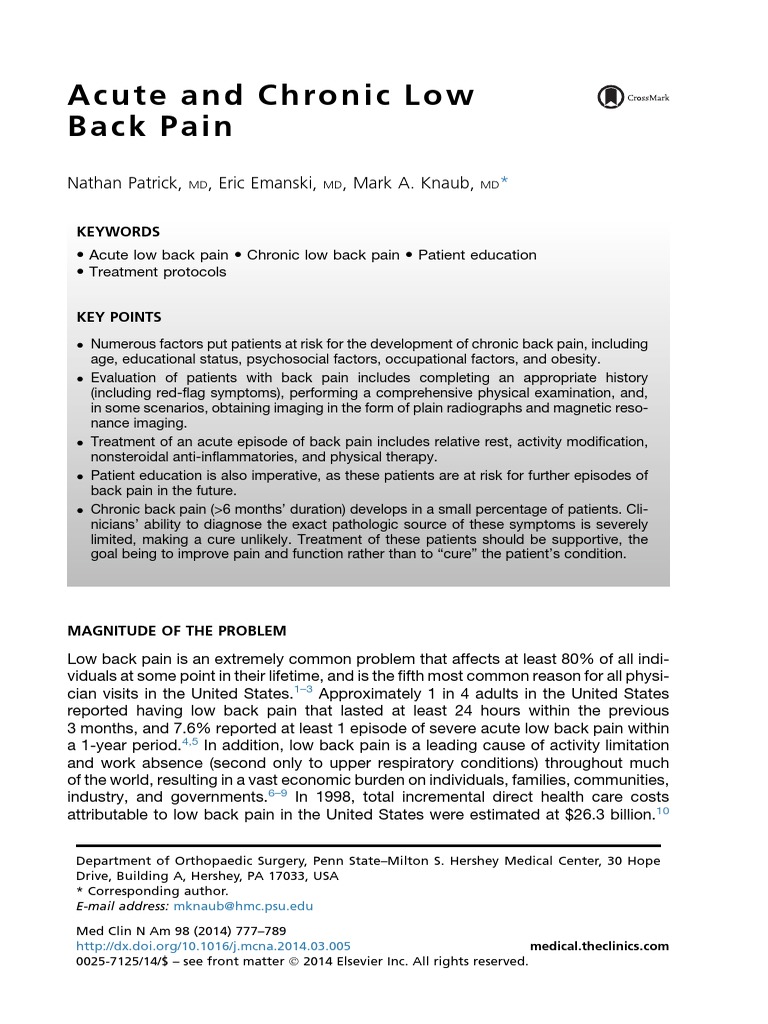 Acute and Chronic Low Back Pain Overview | PDF | Back Pain | Low Back Pain