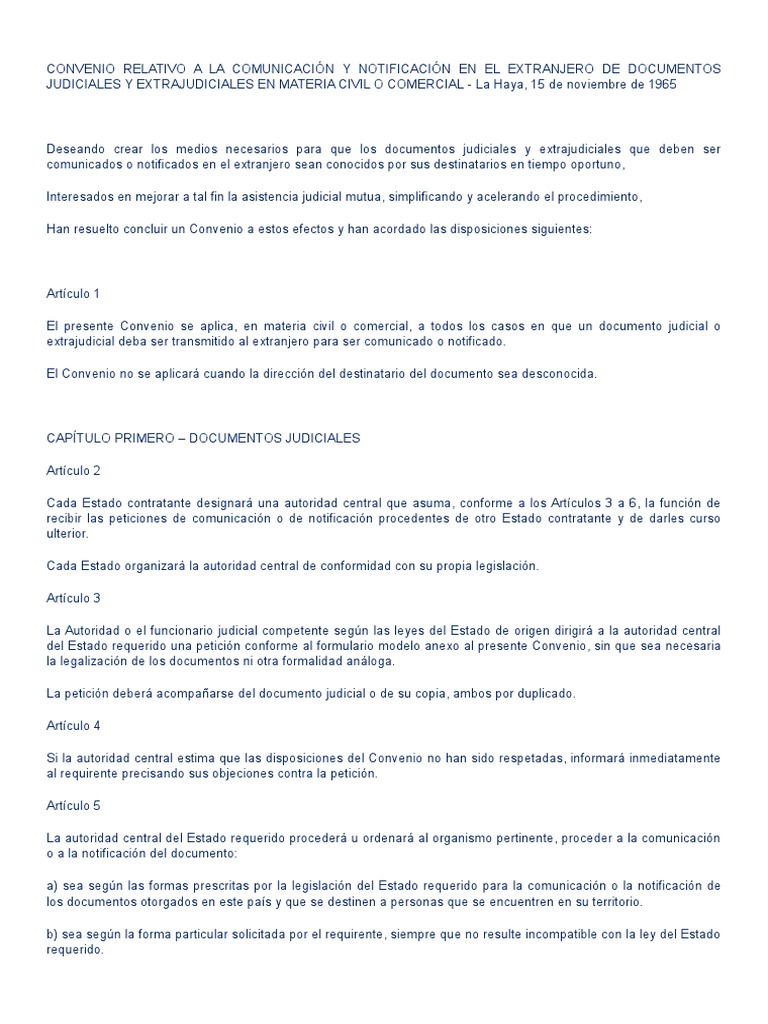 Convenio Haya 1965 Relativo a La