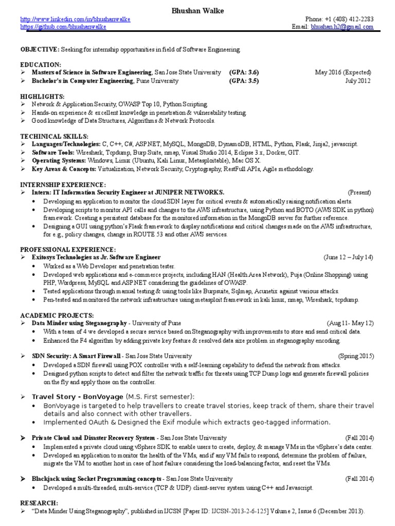 Software Engineering Intern Resume | PDF | Python (Programming Language ...