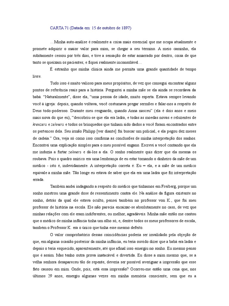 Carta 71  Freud  Sigmund Freud  Sonho