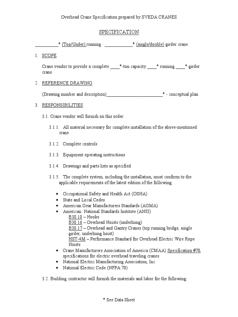 Overhead Crane Specification Sample PDF Crane (Machine