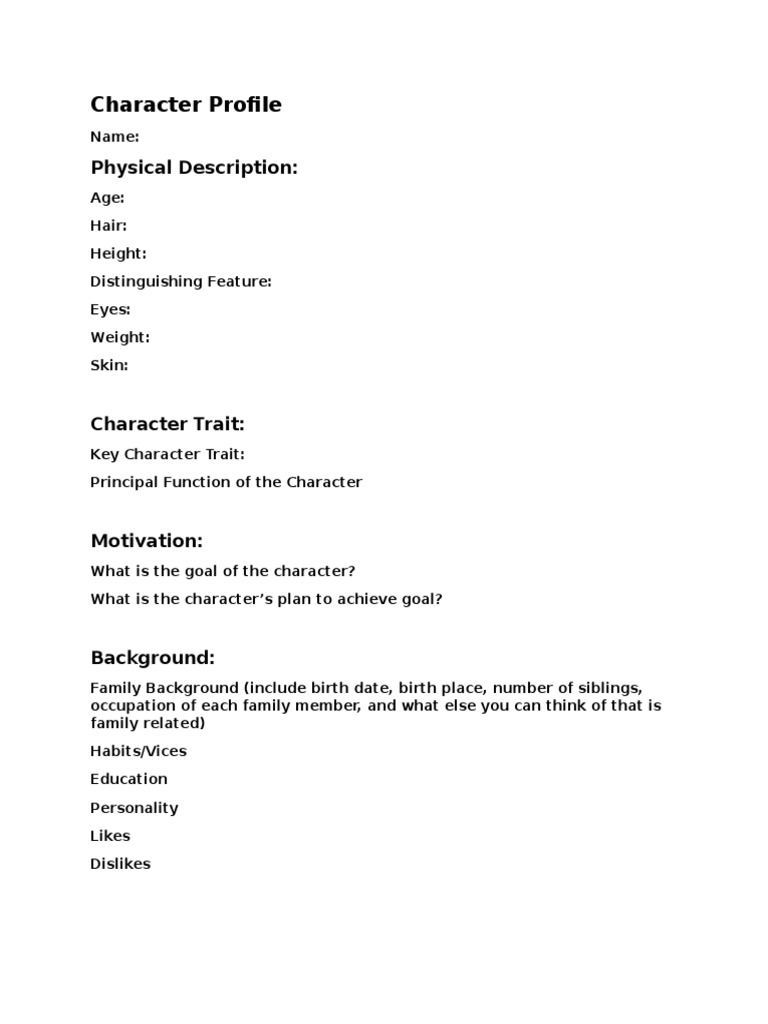 Character Profile Template Guide | PDF