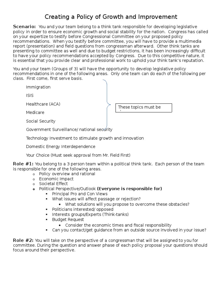 Legislative Policy Growth Strategies | PDF | Think Tank | United States ...