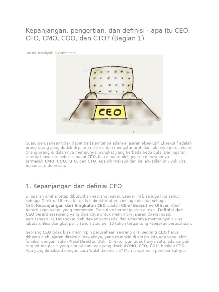Definisi CEO, CFO, CMO, COO, CTO | PDF