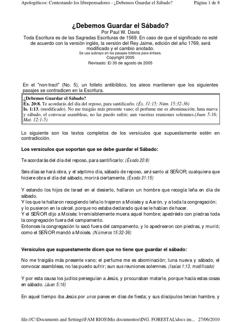 ¿ Debemos Guardar El Sábado PDF Moisés Diez Mandamientos