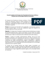 Acuerdo Unánime Del Consejo de La Facultad de Ciencias Jurídicas y Políticas de La Universidad Central de Venezuela