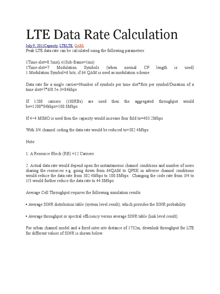 LTE Data Rate and Throughput Analysis | PDF | Science & Mathematics