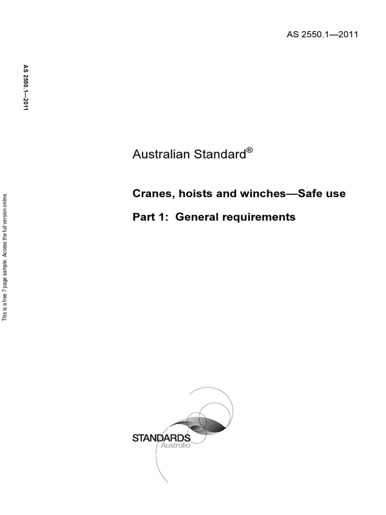Australian Standard Cranes, Hoists and WinchesSafe Use Part 1