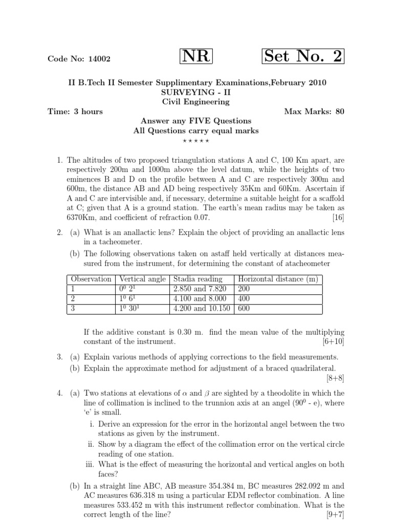 Nr220106 Surveying Ii Pdf Angle Surveying