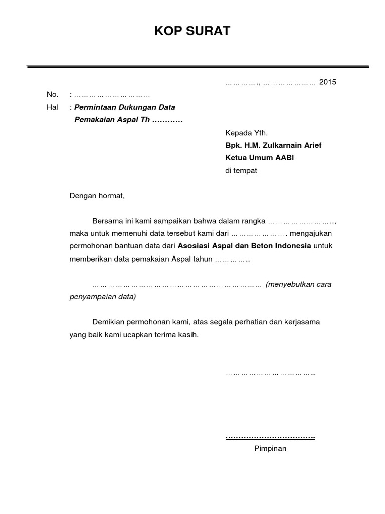 Contoh Surat Permohonan Data