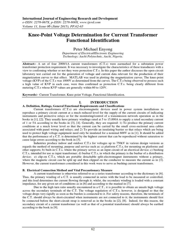 KneePoint Voltage Determination For Current Transformer Functional