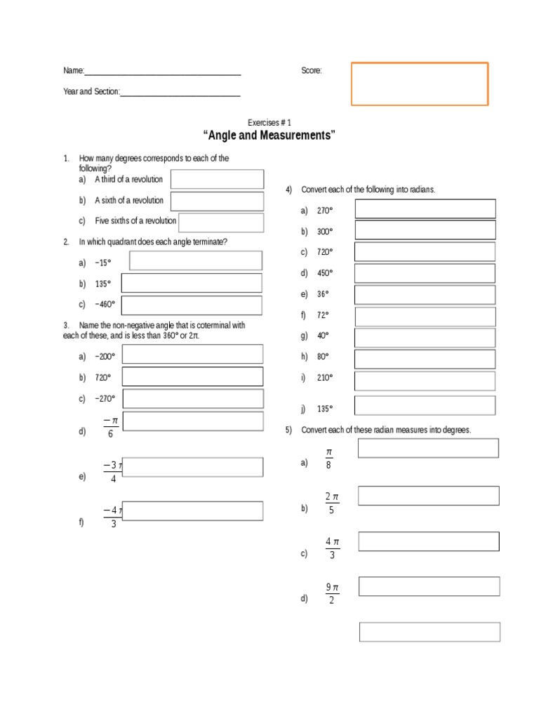 Angle Measurement Exercises and Solutions | PDF | Science & Mathematics ...