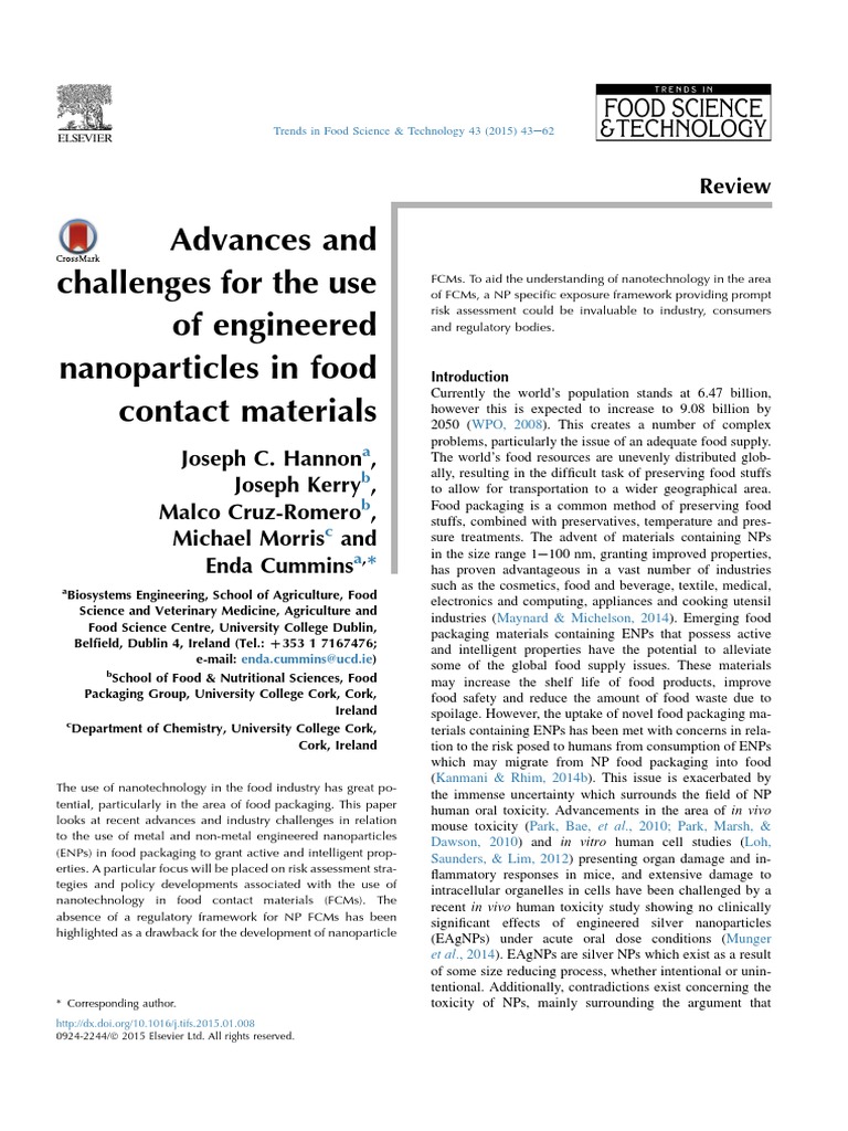 Advances and Challenges For The Use of Engineered Nanoparticles in Food ...