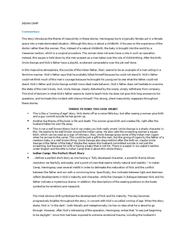 Essays indian camp picture