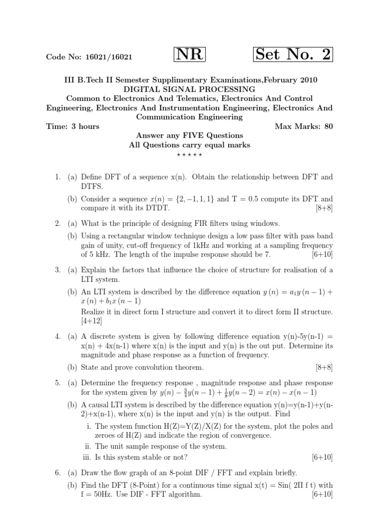 Digital Signal Processing Exam Questions | PDF | Discrete Fourier ...