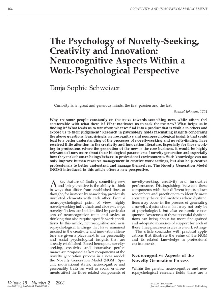 The Psychology of Novelty Seeking 2 Creativity Curiosity Free 30
