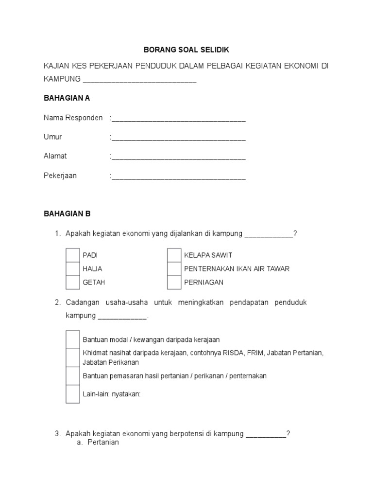 Borang Soal Selidik Geografi Pdf