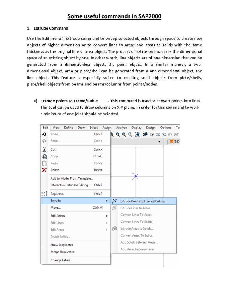 SAP2000 Extrude Command Guide | PDF | Extrusion | Dimension