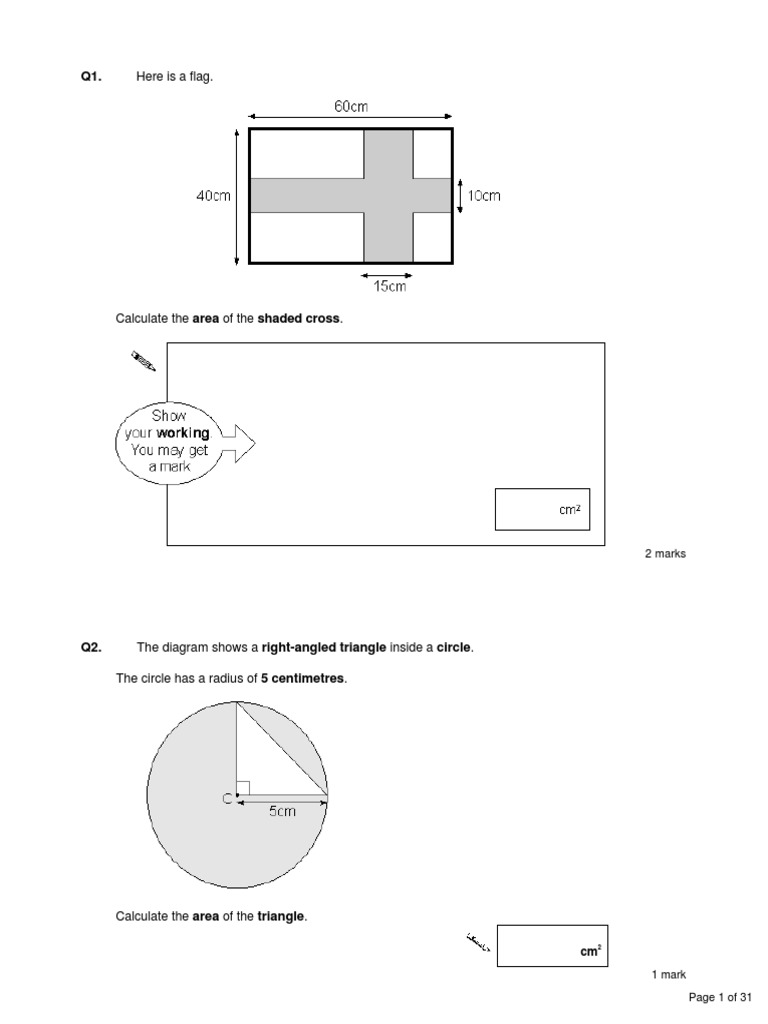 Area Calculations for Shaded Shapes | PDF | Rectangle | Triangle