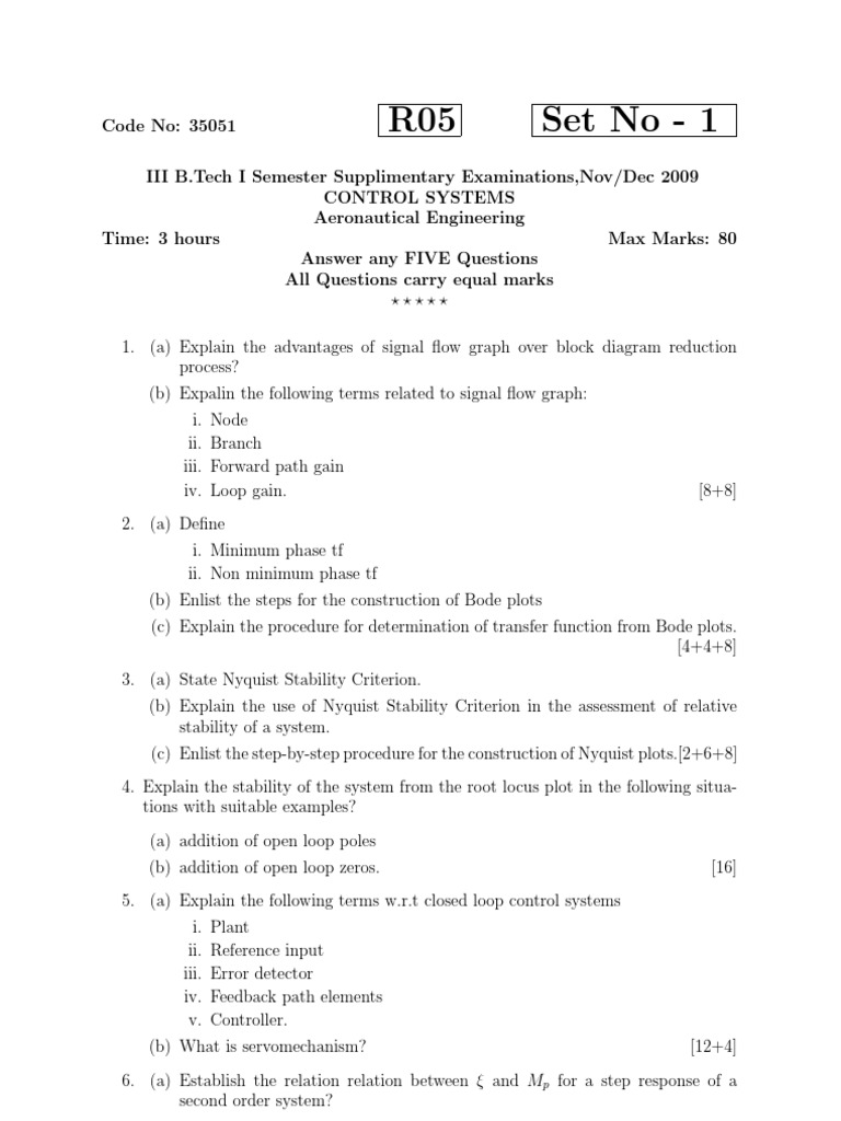 Control Systems Exam Questions 2009 | PDF | Control Theory | Feedback