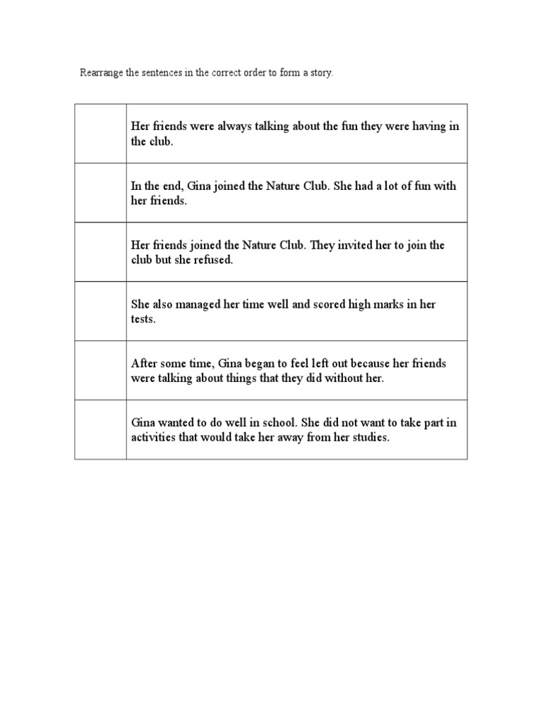 Rearrange The Sentences In The Correct Order To Form A Story