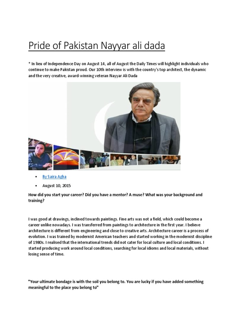 Nayyar Ali Dada: Pakistan's Iconic Architect | PDF | Pakistan