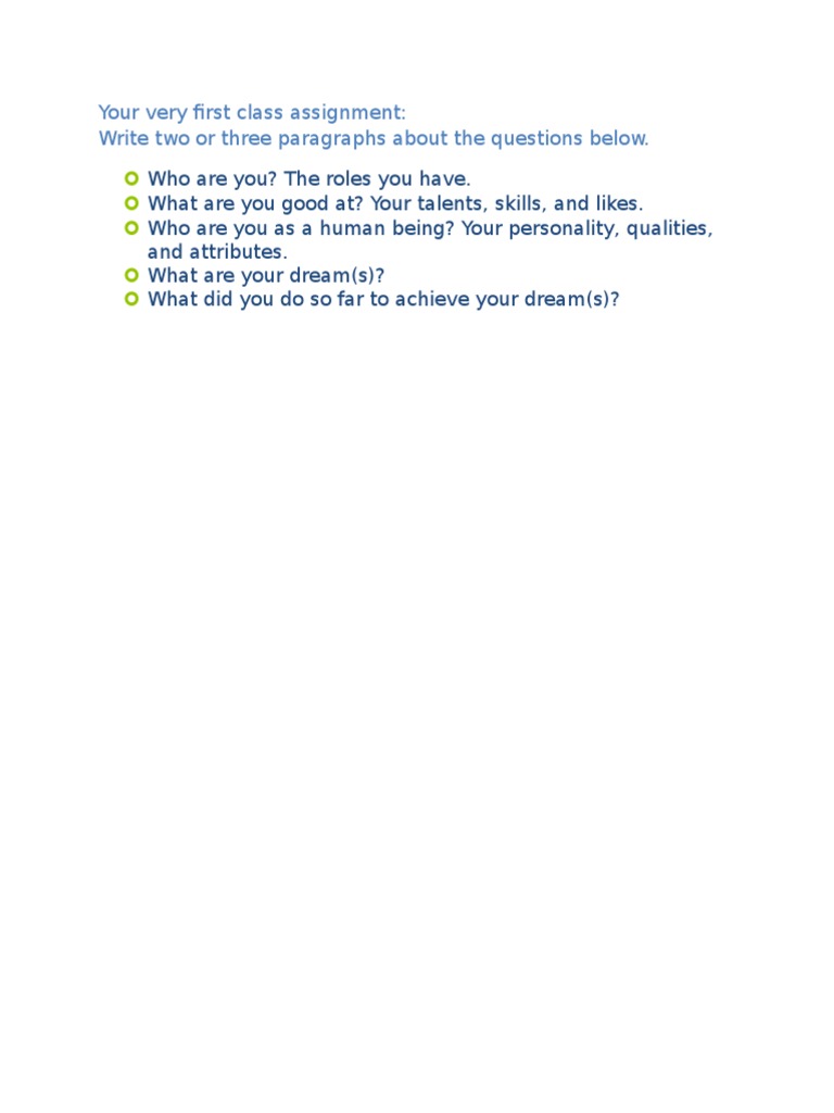 Your Very First Class Assignment | PDF