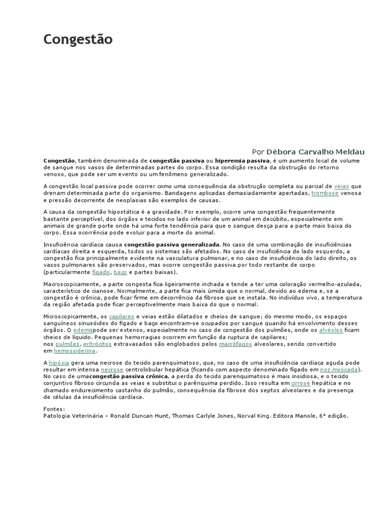 Congestão: Causas e Efeitos Clínicos | PDF | Órgão (anatomia ...
