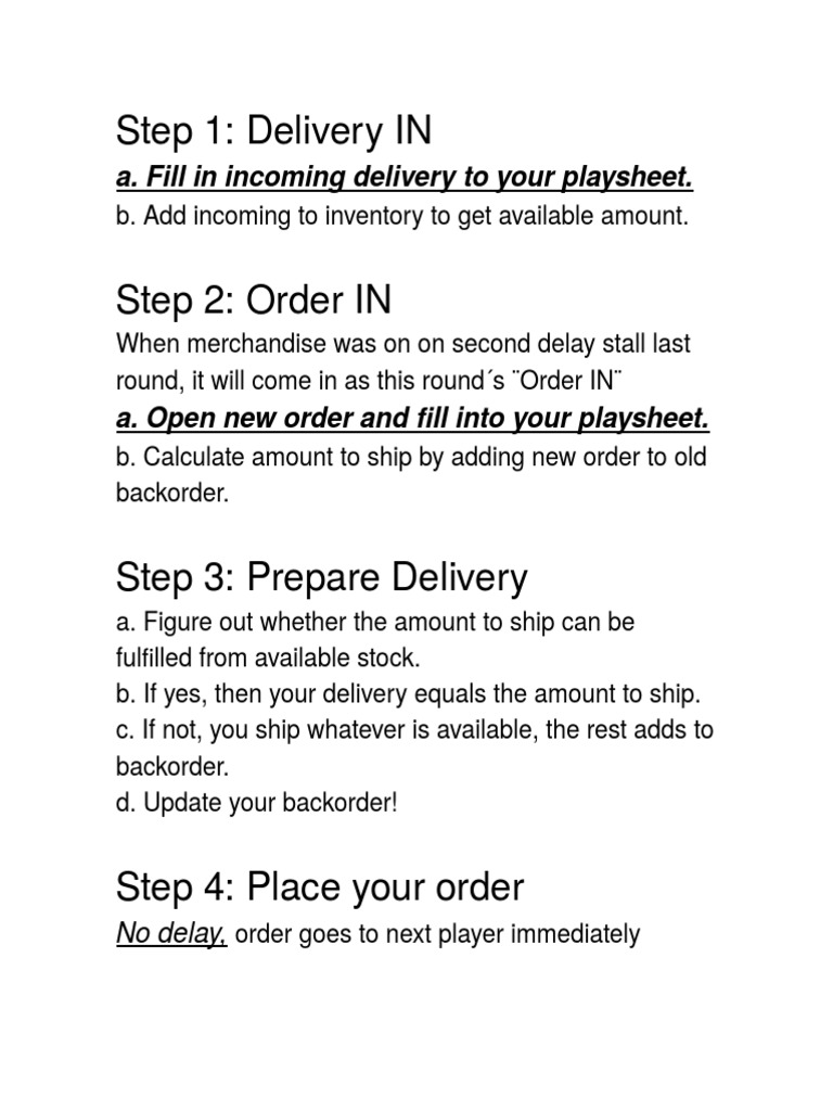 Step 1: Delivery IN: A. Fill in Incoming Delivery To Your Playsheet ...