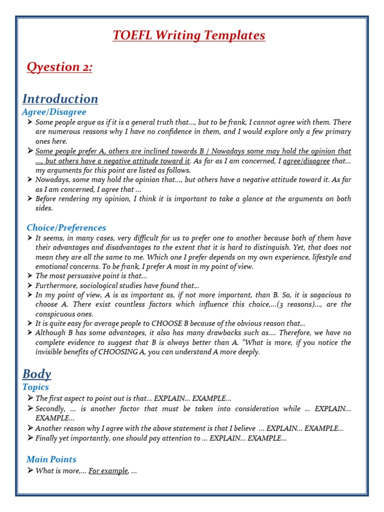 TOEFL Writing Section Templates | PDF | Luck | Argument