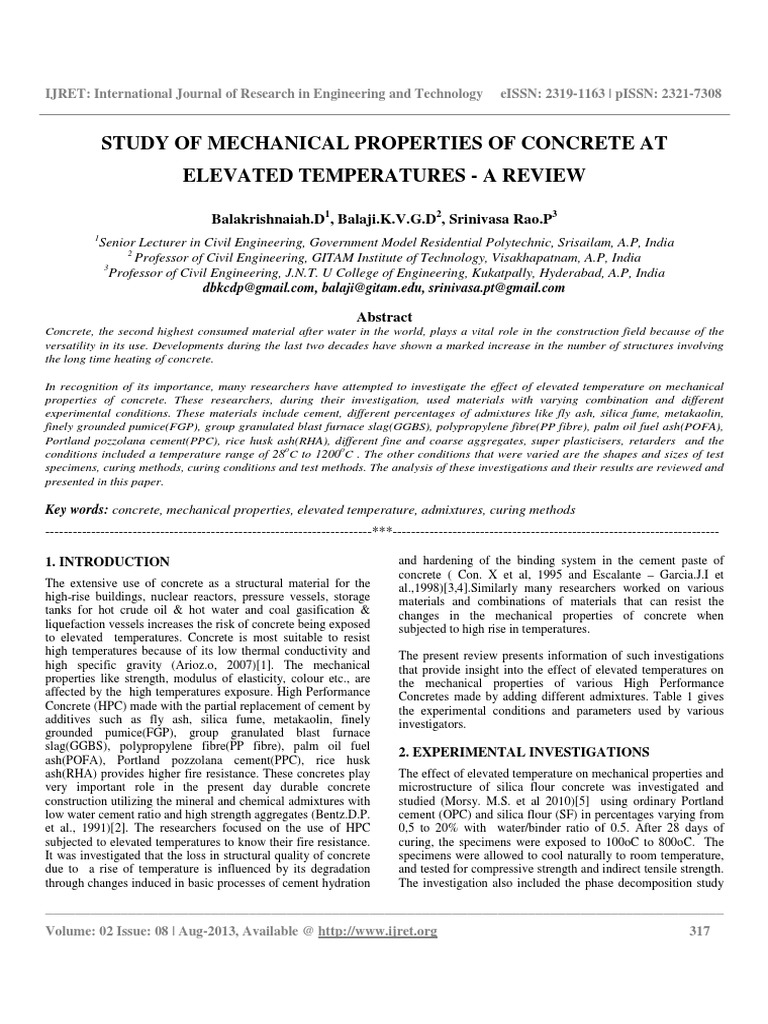 Study of Mechanical Properties of Concrete at Elevated Temperatures | PDF