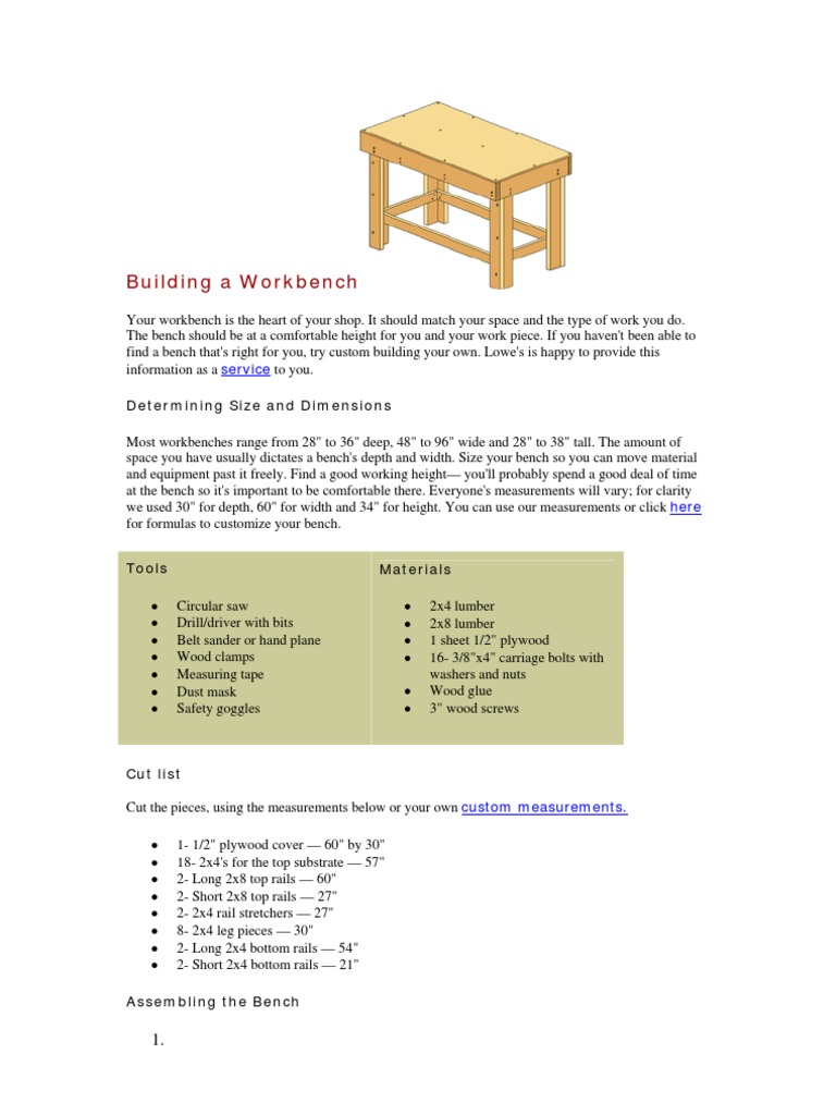 Custom Workbench Building Guide | PDF | Lumber | Screw
