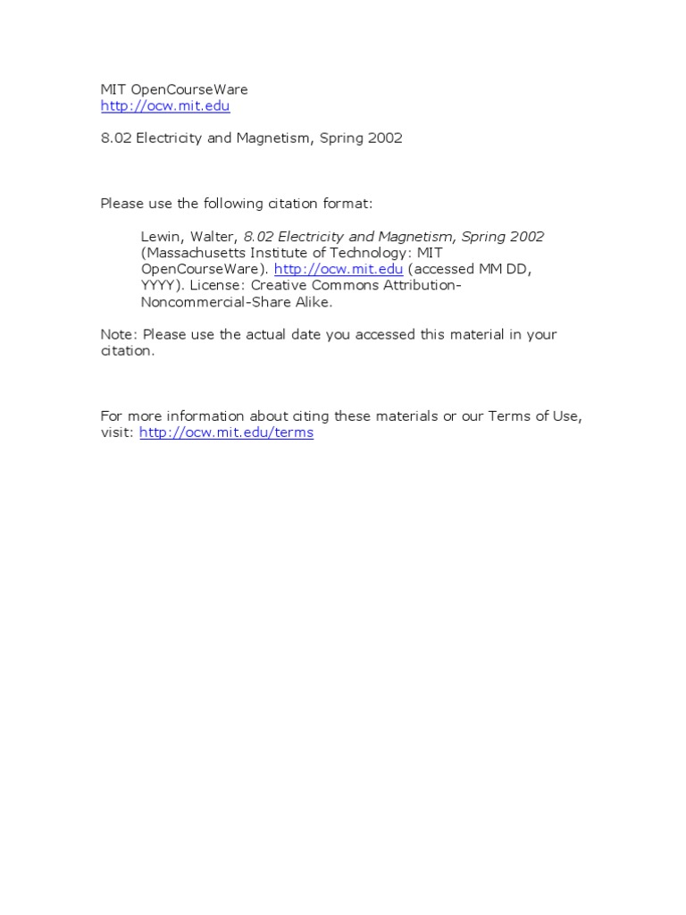 MIT OpenCourseWare Http://Ocw - Mit.edu 8.02 Electricity and Magnetism | PDF