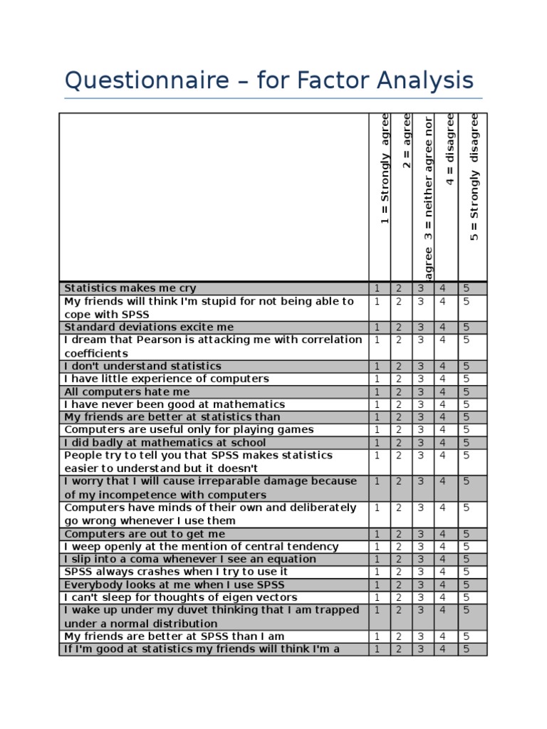 Factor Analysis Questionnaire Template | PDF