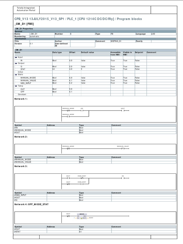 PLC Program Block Overview for FB5 | PDF | Computers | Technology ...