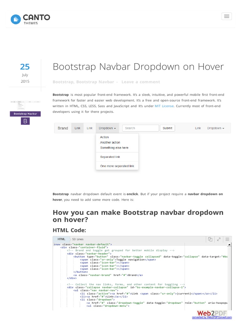 Bootstrap Navbar Dropdown On Hover PDF Bootstrap (Front End Framework) Hypertext